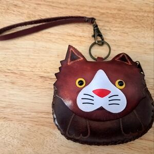 Leather Cat Wristlet Wallet/coin Purse